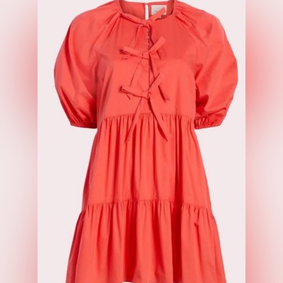 Cinq A Sept Lynn Dress Size 14 Coral Mini Layered Bow Easter Spring Ruffle NWT - Picture 16 of 16
